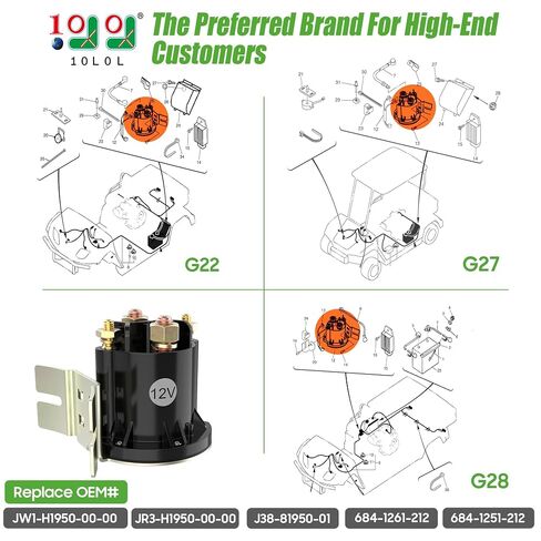 10L0L 12V Golf Cart Starter Solenoid Relay for Yamaha G22 G23 G27 G28 G29 YDRA Gas, 4-Terminal Continuous Duty Solenoid, Replaces JW1-H1950-00-00 JR3-H1950-00-00 JF2-H1950-00 J38-81950-01 684-1251-012 in Kuwait
