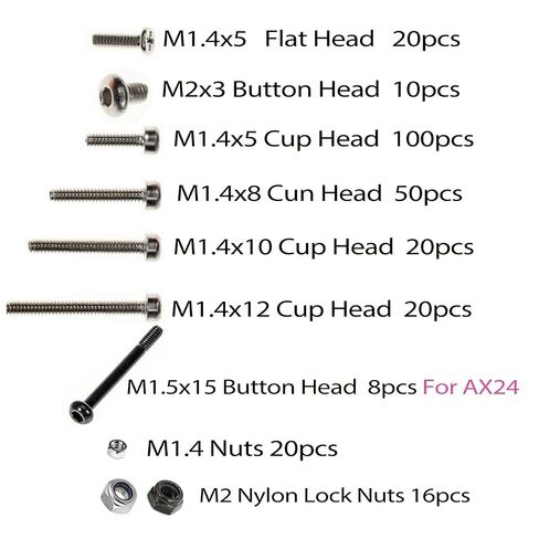 Screws Kit for SCX24 AX24 RC Car, Cup Head, 380 Pcs, 304 Stainless Steel Screws, Bearing & Screws Set with Box for 1/24 RC Crawler Car Axial SCX24 C10 Deadbolt JLU Gladiator Bronco in Kuwait