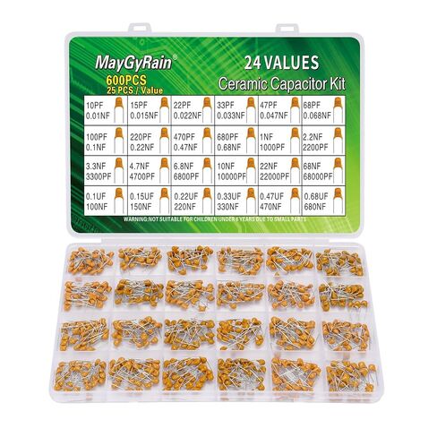Ceramic Capacitor Kit – 24 Values, 600PCS, 10pF to 0.68µF, Monolithic Capacitors Assortment for Arduino, DIY Electronics, Power Supply, Audio Circuits (24Values*25pcs=600pcs) in Kuwait