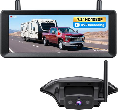 AUTO-VOX Wireless RV Backup Camera: Rear&Side View with 7.2" HD 1080P Triple-Split Screen Monitor, Dual Power USB/Car Charger, DVR Recording, Stable Signal Rear View Camera for Camper, Travel Trailer in Saudi Arabia