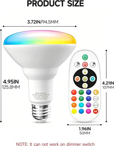 لمبة إضاءة متغيرة الألوان BR30، مصابيح LED قابلة للتعتيم مع جهاز تحكم عن بعد، 100 وات تعادل 1050LM، RGB + 2700K/4000K/6500K ضوء أبيض، E26 متعدد الألوان يمكن لمبات الإضاءة للسقف، 2 حزمة in Kuwait