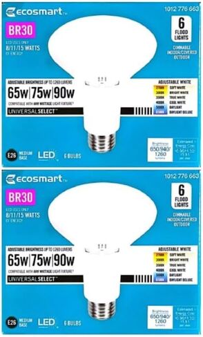 EcoSmart BR30 65/75/90-Watt Equivalent Universal Select LED Flood Light Bulb with Selectable Color Temperature (12-Pack) in Kuwait