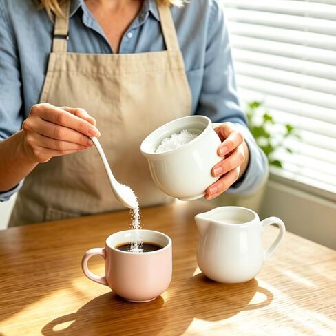 مجموعة السكر والمبيضة الخزفية - طقم أبيض مكون من 3 قطع مع وعاء سكر سعة 7 أونصة، وإبريق كريمة سعة 7 أونصة، وملعقة - مجموعة تقديم القهوة للكونترتوب أو المطبخ (مجموعة السكر والمبيضة) in Kuwait