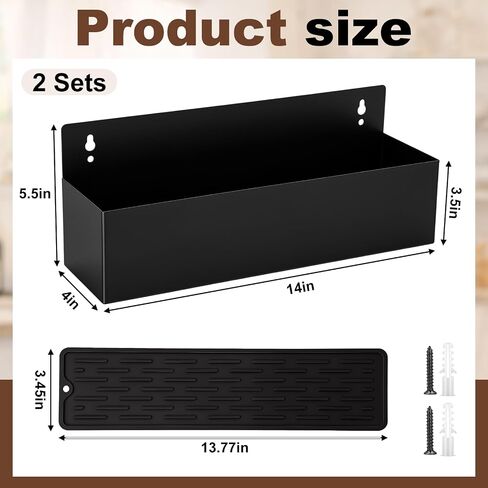 2 قطعة حامل زجاجات بسكك حديدية سريعة 14 بوصة، 14 × 5.5 × 4 رف معدني مثبت على الحائط لتخزين المشروبات الكحولية رف أسود مع حصيرة سيليكون مضادة للانزلاق وأجهزة تركيب لمطاعم البار والمطبخ المنزلي in Kuwait