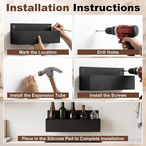 2 قطعة حامل زجاجات بسكك حديدية سريعة 14 بوصة، 14 × 5.5 × 4 رف معدني مثبت على الحائط لتخزين المشروبات الكحولية رف أسود مع حصيرة سيليكون مضادة للانزلاق وأجهزة تركيب لمطاعم البار والمطبخ المنزلي in Kuwait