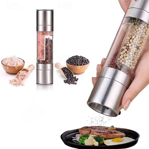 2 in 1 Stainless Steel Salt and Pepper Grinder Set Double Head Salt and Pepper Grinder Manual Salt and Pepper Mill Grinder Salt Grinder Refillable Sea Salt Grinder Salt Pepper Grinder in Kuwait