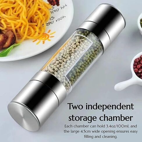 2 in 1 Stainless Steel Salt and Pepper Grinder Set Double Head Salt and Pepper Grinder Manual Salt and Pepper Mill Grinder Salt Grinder Refillable Sea Salt Grinder Salt Pepper Grinder in Kuwait