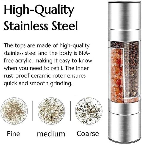 2 in 1 Stainless Steel Salt and Pepper Grinder Set Double Head Salt and Pepper Grinder Manual Salt and Pepper Mill Grinder Salt Grinder Refillable Sea Salt Grinder Salt Pepper Grinder in Kuwait