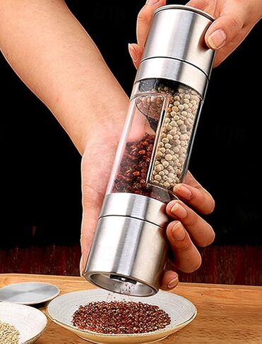 2 in 1 Stainless Steel Salt and Pepper Grinder Set Double Head Salt and Pepper Grinder Manual Salt and Pepper Mill Grinder Salt Grinder Refillable Sea Salt Grinder Salt Pepper Grinder in Kuwait