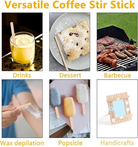 KTOJOY 1000 Pack Birch Wood Coffee Stirrers, 7.5 Inch Sturdy Coffee Stir Sticks, Smooth Round Ends, Splinter-Free Disposable Stir Sticks for Coffee, Cocktails, Office, Home Use in Kuwait