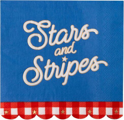 مناديل حفلات ورقية كبيرة من Bonjour Fête Stars and Stripes | لوازم الحفلات الفاخرة، رقائق ذهبية | الرابع من يوليو، الاحتفالات الوطنية، حفلات الصيف، موائد الحلوى | عبوة من 20 قطعة، مقاس 16.5 سم مطوية in Kuwait