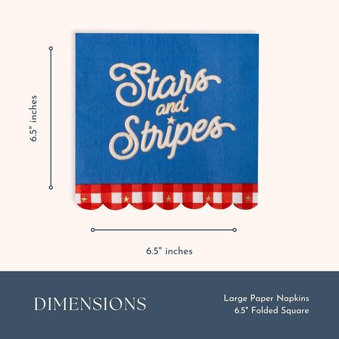 مناديل حفلات ورقية كبيرة من Bonjour Fête Stars and Stripes | لوازم الحفلات الفاخرة، رقائق ذهبية | الرابع من يوليو، الاحتفالات الوطنية، حفلات الصيف، موائد الحلوى | عبوة من 20 قطعة، مقاس 16.5 سم مطوية in Kuwait