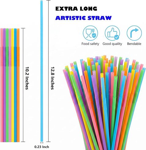 100 PCS Flexible Colorful Plastic Straws, Individually Paper-Wrapped Straw, Disposable Bendy Party Straws,12.8 inches Extra Long Straws in Kuwait