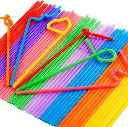 100 PCS Flexible Colorful Plastic Straws, Individually Paper-Wrapped Straw, Disposable Bendy Party Straws,12.8 inches Extra Long Straws in Kuwait