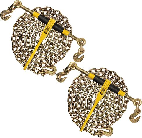 Knox Chain Load Binder, 5/16" Equipment Tie Down Kit w/ 5400 LBS Working Load Tiedown and Two Grab Hooks, Includes (2) Ratchet Binders - (2) 14' Grade 70 DOT Hauling Transport Chains in Kuwait