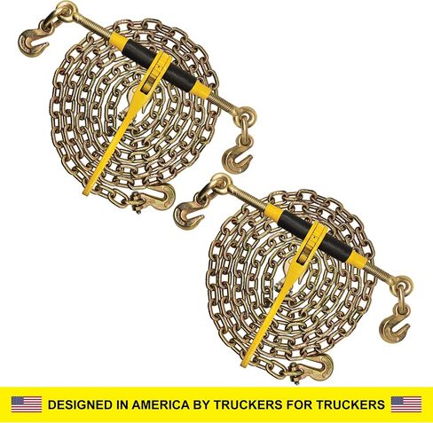 Knox Chain Load Binder, 5/16" Equipment Tie Down Kit w/ 5400 LBS Working Load Tiedown and Two Grab Hooks, Includes (2) Ratchet Binders - (2) 14' Grade 70 DOT Hauling Transport Chains in Kuwait