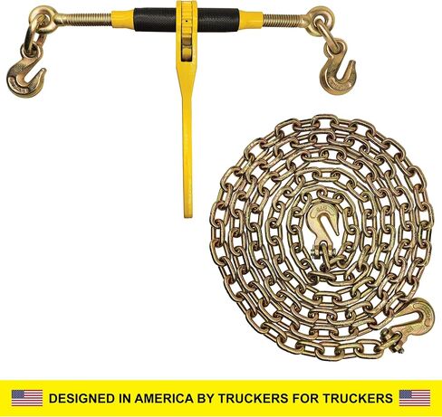 Knox Chain Load Binder, 5/16" Equipment Tie Down Kit w/ 5400 LBS Working Load Tiedown and Two Grab Hooks, Includes (2) Ratchet Binders - (2) 14' Grade 70 DOT Hauling Transport Chains in Kuwait