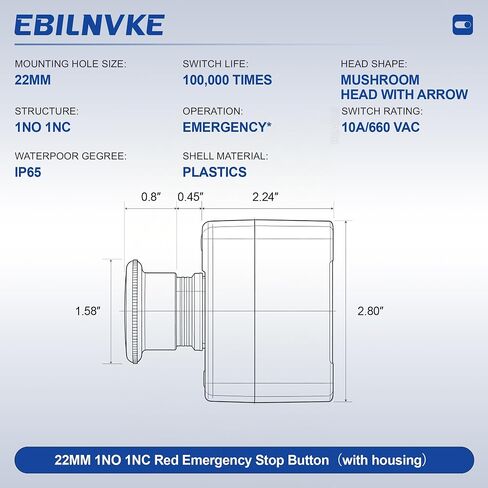 Emergency Stop Push Button Switch, 1NO 1NC 660V 10A 2 Pack | 1NO 1NC, 660V 10A, Weatherproof, Red E-Stop Push Button Switch with Box in Kuwait