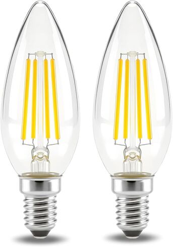 E14 European Base LED Bulbs,e14 led Candle Bulb Warm White 2700K 4W (40W Equivalent) 450LM C35 Clear Glass Torpedo Shape Bullet Top for Chandeliers, Pendant Lighting(2-Pack) in Kuwait