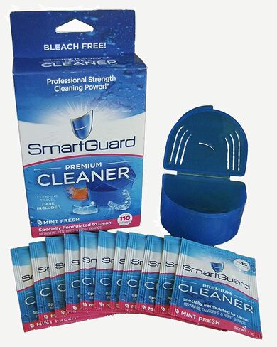 SmartGuard Premium Cleaner Crystals & Cleaning Case -(110 Cleanings)- Removes Stain, Plaque, & Bad Odor from Clear Braces, Dentures, Night Guards, Mouth Guard, & Retainers. in Kuwait