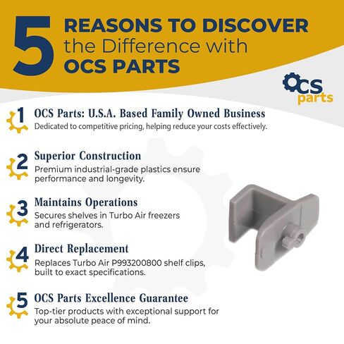 OCS Parts P993200800 مقاطع رف بلاستيكية رمادية | 12 عبوة | مشابك رف بديلة لمجمدات وثلاجات المطبخ التجاري Turbo Air in Kuwait