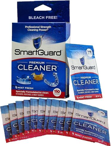بلورات SmartGuard المنظفة المتميزة - (110 عملية تنظيف) - تزيل البقع والبلاك والرائحة الكريهة من أطقم الأسنان، والأقواس الشفافة، وواقي الفم، والواقي الليلي والمثبتات. in Kuwait