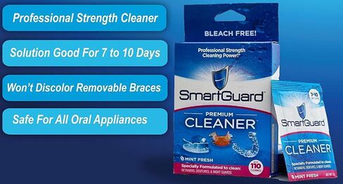 بلورات SmartGuard المنظفة المتميزة - (110 عملية تنظيف) - تزيل البقع والبلاك والرائحة الكريهة من أطقم الأسنان، والأقواس الشفافة، وواقي الفم، والواقي الليلي والمثبتات. in Kuwait