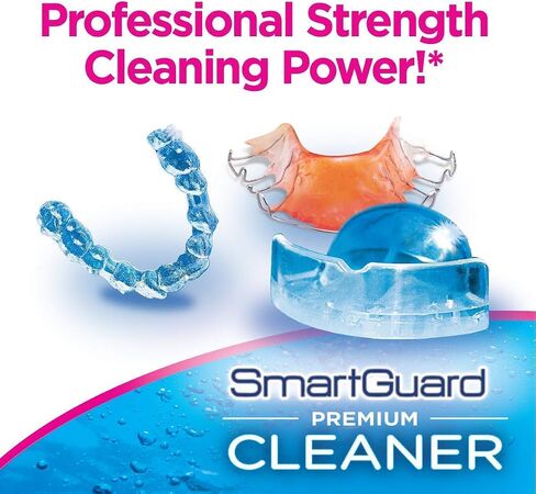 بلورات SmartGuard المنظفة المتميزة - (110 عملية تنظيف) - تزيل البقع والبلاك والرائحة الكريهة من أطقم الأسنان، والأقواس الشفافة، وواقي الفم، والواقي الليلي والمثبتات. in Kuwait