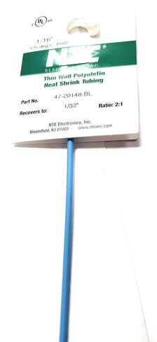 NTE Electronics 47-20148-BL أنبوب انكماش حراري، جدار رقيق، نسبة انكماش 2:1، قطر 1/16 بوصة، طول 48 بوصة، أزرق in Kuwait