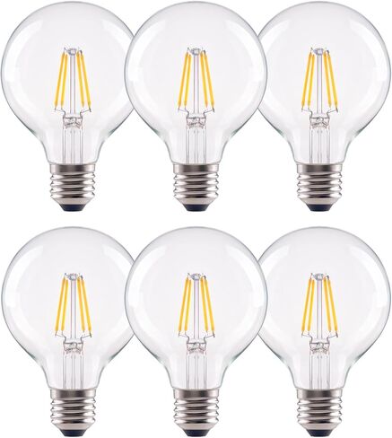 G25 LED Globe Light Bulbs, Dimmable 40W Equivalent CRI 90+, E26 Base, Warm White 2700K, Edison Vanity Light Bulbs for Bedroom, Kitchen, Vanity, Mirror Vintage, Round Clear Glass, 6 Pack in Kuwait