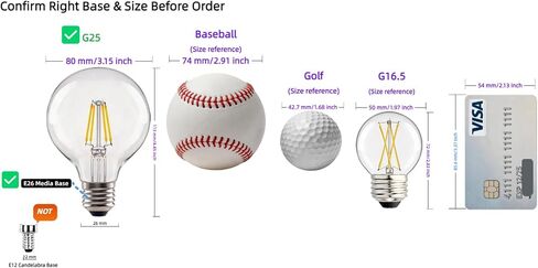 G25 LED Globe Light Bulbs, Dimmable 40W Equivalent CRI 90+, E26 Base, Warm White 2700K, Edison Vanity Light Bulbs for Bedroom, Kitchen, Vanity, Mirror Vintage, Round Clear Glass, 6 Pack in Kuwait