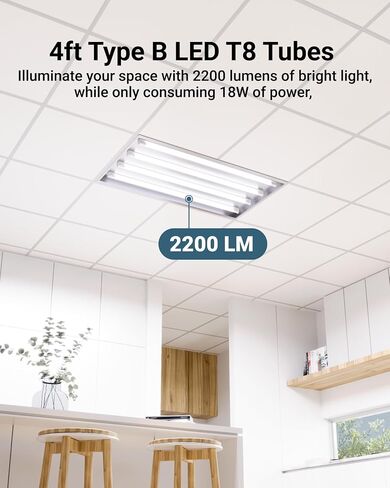 Sunco 30 Pack T8 LED Bulbs 4 Foot, LED Fluorescent Tube Replacement, 4ft LED Tube Light, Ballast Bypass, 18W, 2200 LM, Selectable CCT 3000K/3500K/4000K/5000K/6000K, Single Ended Power, Frosted Lens UL in Kuwait