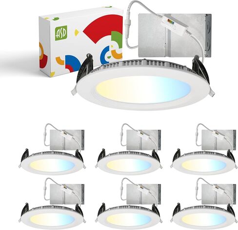 إضاءة راحة LED ASD مقاس 6 بوصة، إضاءة سفلية تجارية مستديرة، لوحة صغيرة مع حافة يربك، 6 بوصة 15 وات 120-277 فولت CCT قابلة للتحديد 2700/3000/3500/4000/5000 كلفن، تركيبات إضاءة سقف قابلة للتعتيم، أبيض، ETL، 6 عبوات in Kuwait