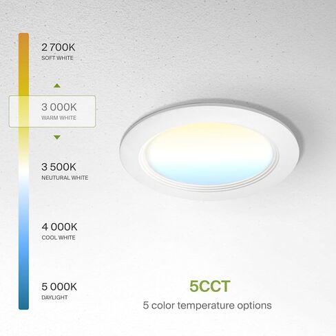 إضاءة راحة LED ASD مقاس 6 بوصة، إضاءة سفلية تجارية مستديرة، لوحة صغيرة مع حافة يربك، 6 بوصة 15 وات 120-277 فولت CCT قابلة للتحديد 2700/3000/3500/4000/5000 كلفن، تركيبات إضاءة سقف قابلة للتعتيم، أبيض، ETL، 6 عبوات in Kuwait