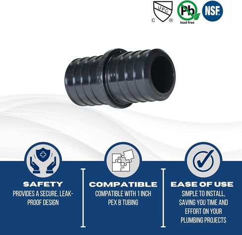 وصلة توصيل XFITTING مقاس 1 بوصة من سبائك البولي، وصلة بلاستيكية - Crimp Pex B، أسود، 15 قطعة in Kuwait