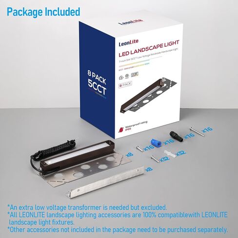 LEONLITE 8-Pack 5CCT 7 بوصة LED إضاءة هاردسكيب، 1800K-5000K | إضاءة المناظر الطبيعية LED، 12-24 فولت تيار متردد/تيار مستمر، مصابيح حائط منخفضة الجهد، مصابيح خطوة خارجية 5 وات، ETL in Kuwait