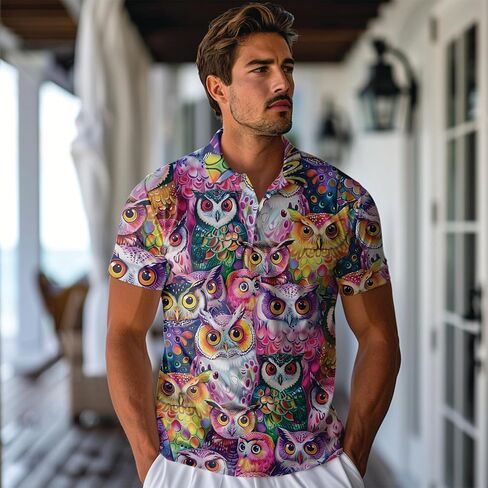 قمصان بولو Bird Owl للرجال - قمصان Owl Lover Golf Moisture Dry Fit قصيرة الأكمام S46 in Kuwait