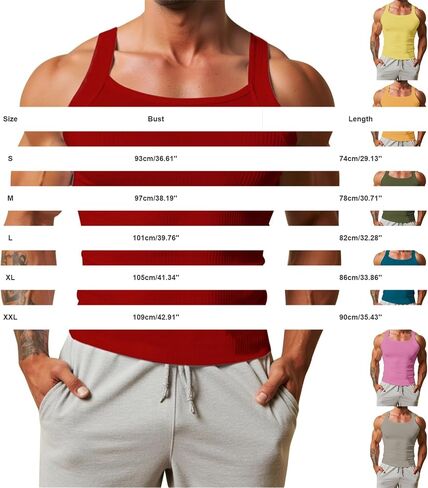 HJINGSUN Mens Tank Top Ribbed Knit Sleeveless Shirt Square Cut Muscle Fit Tank Top Lightweight Summer Workout Gym Tee in Kuwait