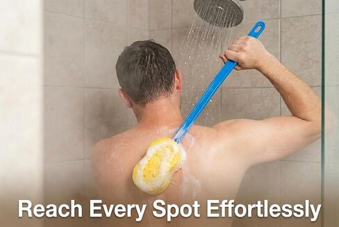 NOVA 23" Extra Long Bath & Back Sponge Brush – Long Handle Body Washer & Back Scrubber for Hard-to-Reach Back, Legs & Feet, Great for Applying Lotion or Cream, Lightweight Shower & Bath Brush with Hanging Loop in Kuwait
