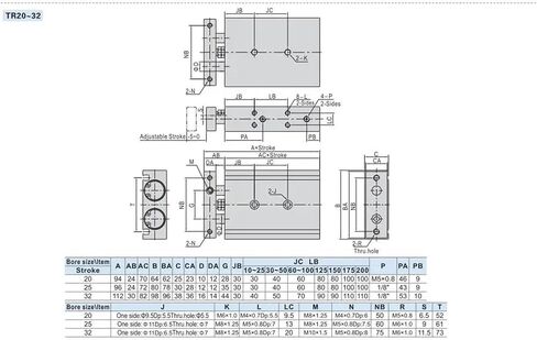 Small Pneumatic Dual axis Double Rod Cylinder TR10X15X30X35X40X50X75X100X125X150S(TR10X100S) in Kuwait