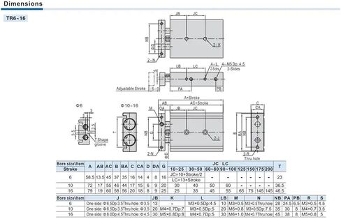 Small Pneumatic Dual axis Double Rod Cylinder TR10X15X30X35X40X50X75X100X125X150S(TR10X100S) in Kuwait