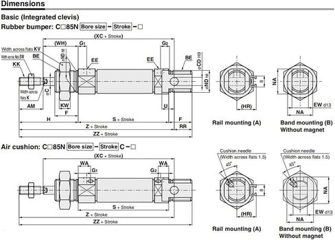 Mini Pneumatic Cylinder CD85N C85N 8 10 12 16 20 25-25-50-75-100-125-150-175-200 250 300 Double Effect(CD85N8,125mm Stroke) in Kuwait