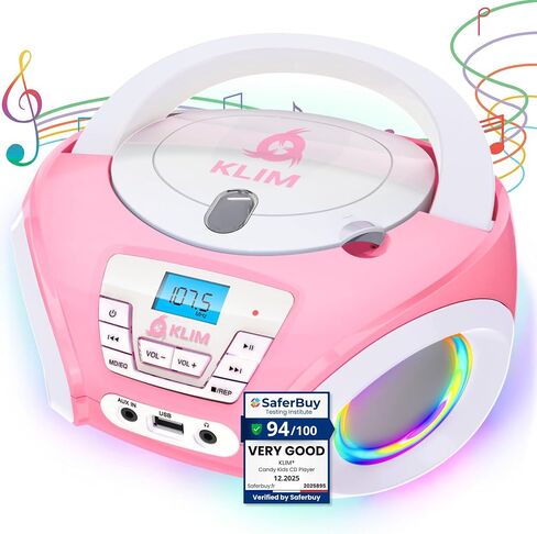 KLIM Candy Kids Portable CD Player – New Version Boombox with FM Radio & Speakers – Includes Batteries – Cute Pink Design for Kids & Toddlers - Rose in Kuwait