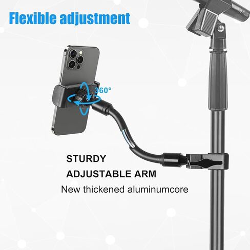 Mic Stand Phone Holder, Aluminum Alloy Clamp Flexible Gooseneck Arm Phone Holder for Microphone Stand Ring Light Tripod Pole Tube Rod Desk Table, for iPhone, Samsung Galaxy, and Any Smartphones in Kuwait