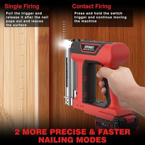 21V Cordless Nail Gun - 18 Gauge 2 in 1 Battery Powered Electric Brad Nailer with 2 x 4.0Ah Batteries & Charger & 1000 Nails & 1000 Staples for DIY & Home Improvement & Wood Working (Red) in Kuwait