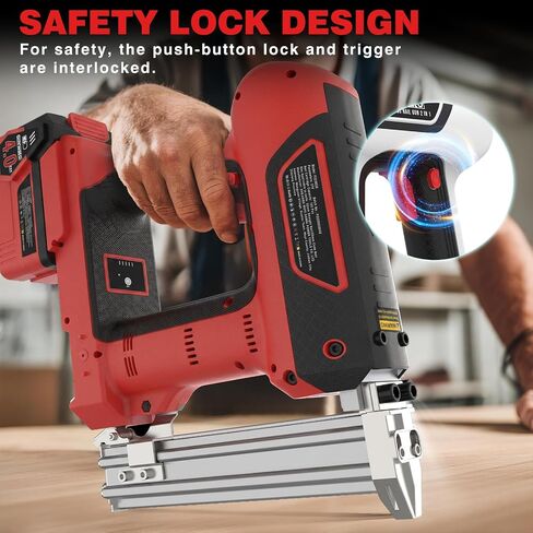 21V Cordless Nail Gun - 18 Gauge 2 in 1 Battery Powered Electric Brad Nailer with 2 x 4.0Ah Batteries & Charger & 1000 Nails & 1000 Staples for DIY & Home Improvement & Wood Working (Red) in Kuwait
