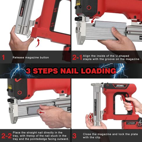 21V Cordless Nail Gun - 18 Gauge 2 in 1 Battery Powered Electric Brad Nailer with 2 x 4.0Ah Batteries & Charger & 1000 Nails & 1000 Staples for DIY & Home Improvement & Wood Working (Red) in Kuwait