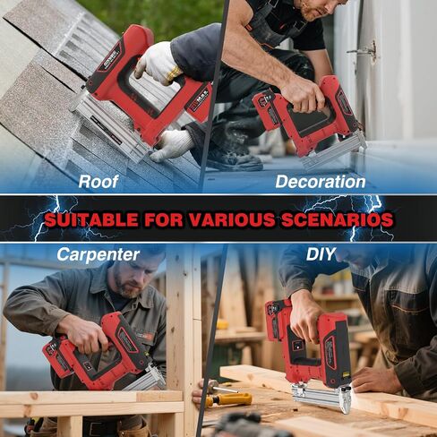 21V Cordless Nail Gun - 18 Gauge 2 in 1 Battery Powered Electric Brad Nailer with 2 x 4.0Ah Batteries & Charger & 1000 Nails & 1000 Staples for DIY & Home Improvement & Wood Working (Red) in Kuwait