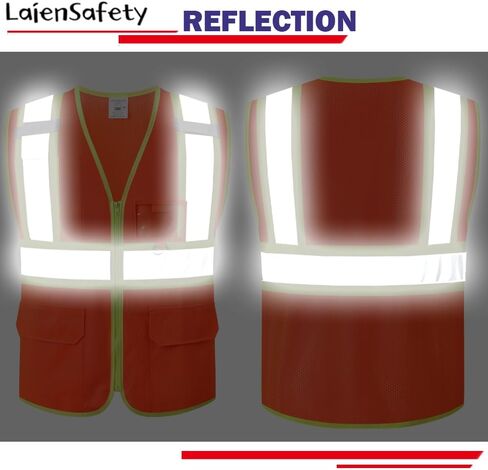 سترة أمان للرجال والنساء، سترة شبكية من Hi Vis فئة 2 عاكسة للضوء عالية الوضوح مع جيوب، تلبي معايير ANSI/ISEA (EK1-178-Orange-M) in Kuwait