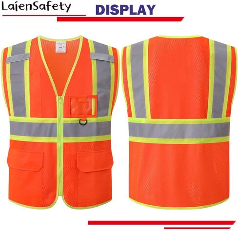 سترة أمان للرجال والنساء، سترة شبكية من Hi Vis فئة 2 عاكسة للضوء عالية الوضوح مع جيوب، تلبي معايير ANSI/ISEA (EK1-178-Orange-M) in Kuwait